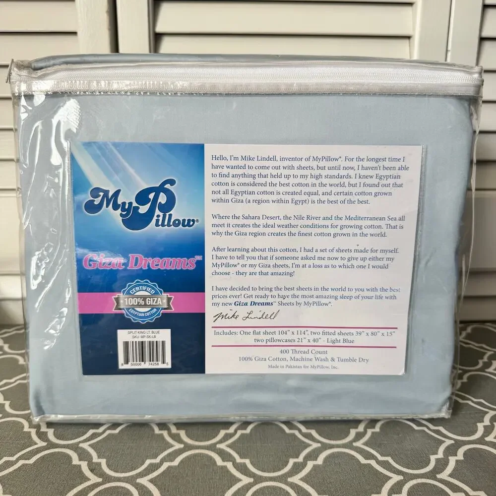 MyPillow Giza Dreams sheets light blue split king Comfortable Egyptian Cotton